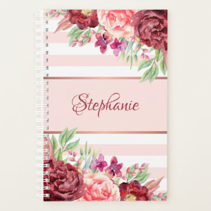 Bourgogne Floral Blush Pink Stripes Monogramme