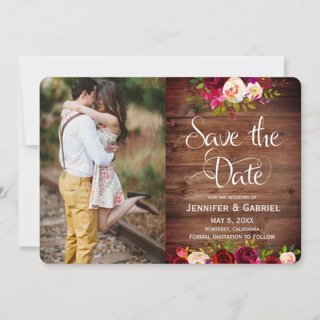 Bourgogne Floral Bois de Grange Save the Date Phot (Devant)
