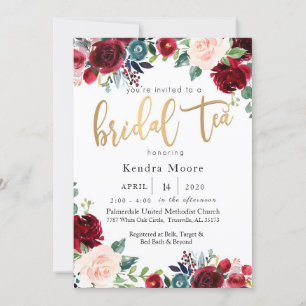 Bourgogne Floral Bridal Tea Invitation