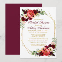 Bourgogne Floral Fête des mariées Boho Invitation