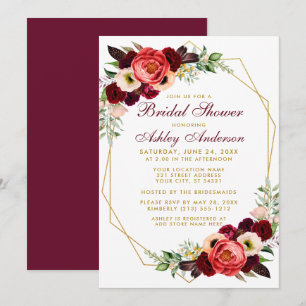 Bourgogne Floral Fête des mariées Boho Invitation 