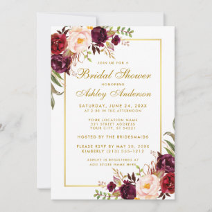 Bourgogne Floral Gold Bridal Invitation G