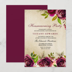 Bourgogne Floral Gold House Party Invitation