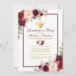 Bourgogne Floral Gold Party Invitation