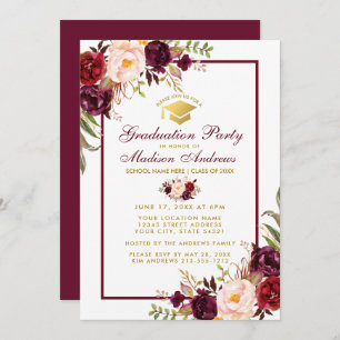 Bourgogne Floral Gold Party Invitation B