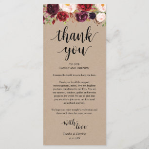 Bourgogne Floral Kraft Lieu Cadre Carte de remerci