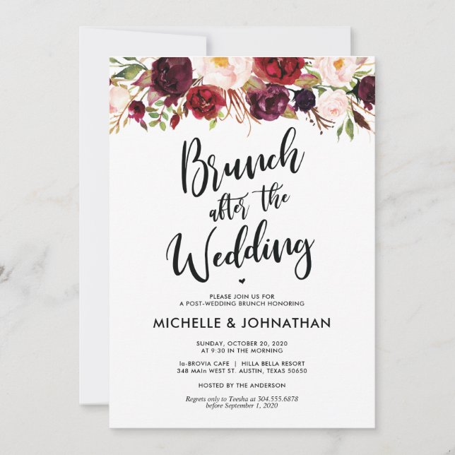 Bourgogne Floral Post Mariage Brunch Invitation (Devant)
