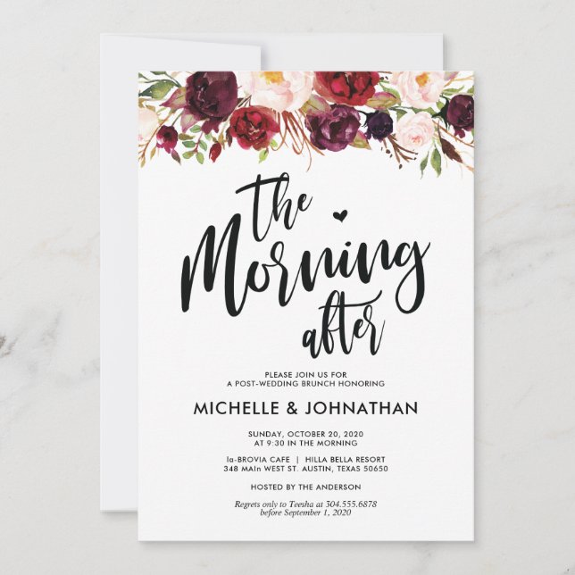 Bourgogne Floral Post Mariage Brunch Invitation (Devant)