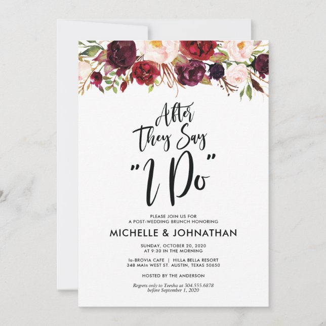 Bourgogne Floral Post Mariage Brunch Invitation (Devant)