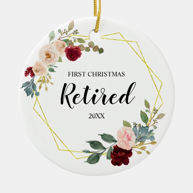 Bourgogne Floral Premier Ornement de Noël Retraité (Devant)