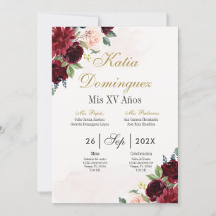 Bourgogne Floral Quinceanera invitation