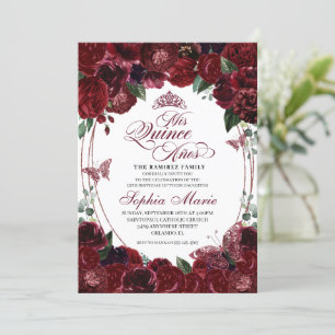 Bourgogne Floral Quinceanera Invitation Anniversai