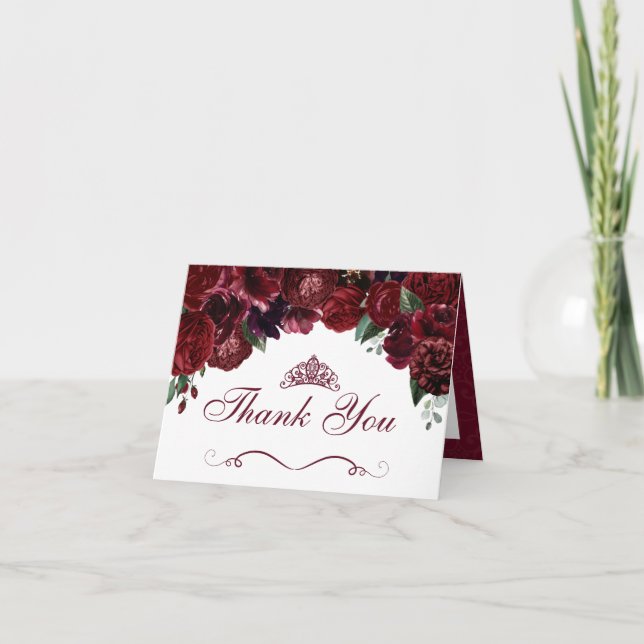 Bourgogne Floral Quinceanera Merci Invitation (Devant)