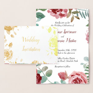 Bourgogne Floral Rose Gold Foil Invitations de mar