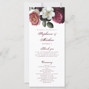 Bourgogne Floral Rose Programme de mariage botaniq