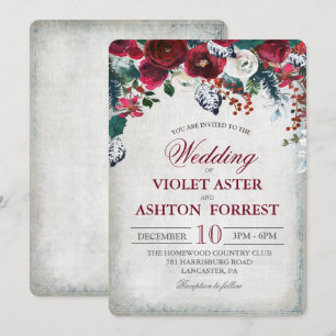 Bourgogne Floral Winter Wedding Invitation