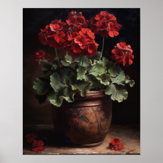 Bourgogne Geranium Flowers Art Imprimer Poster (Devant)