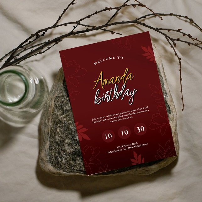 Bourgogne Glam Floral Invitation du 23e anniversai (Créateur téléchargé)