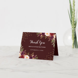 Bourgogne Gold Confetti Merci Mariage Floral