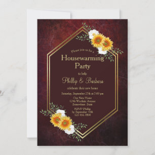 Bourgogne Gold Floral House Party Invitation