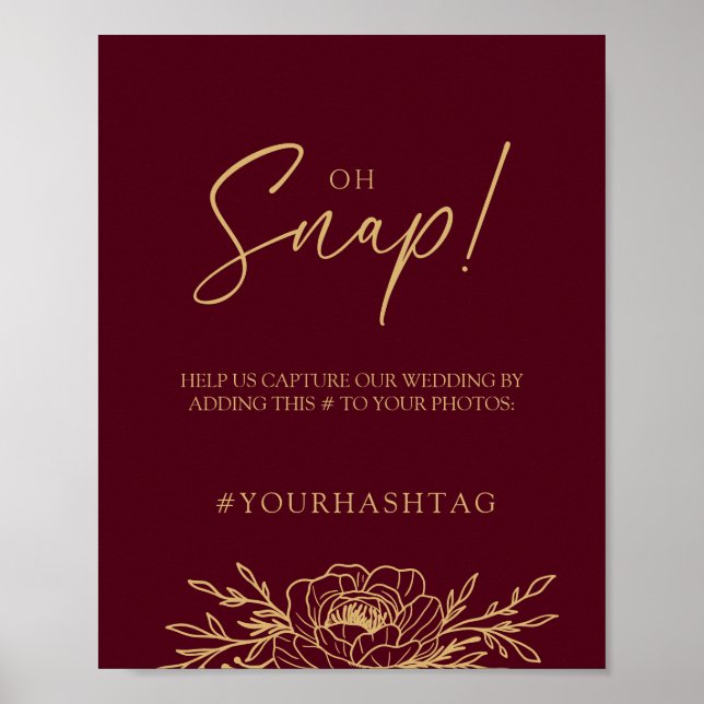 Bourgogne Gold Floral Mariage Oh Snap Poster (Devant)