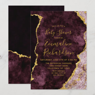 Bourgogne & Gold Foil Agate Baby shower Invitation