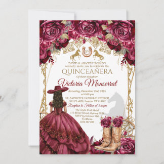 Bourgogne Gold Quinceañera Invitation