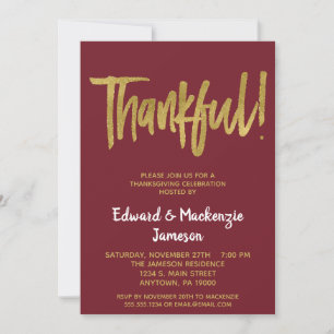 Bourgogne Gold Script Thanksgiving Invitation