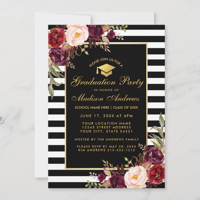 Bourgogne Gold Striped Party Invitation (Devant)