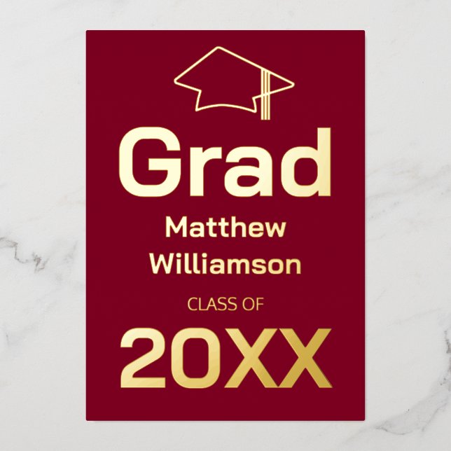 Bourgogne Graduation Party Foil Invitation (Recto)