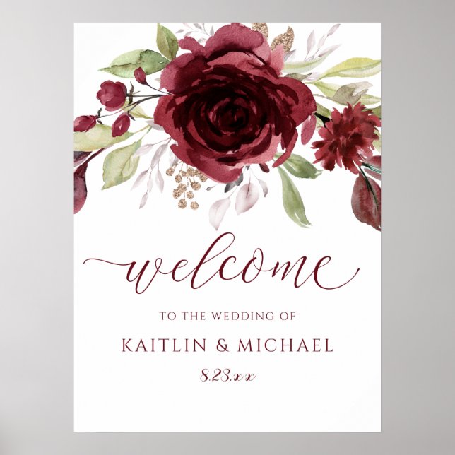 Bourgogne Mariage Affiche de bienvenue Vin Aquarel (Devant)