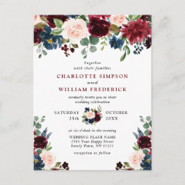 Bourgogne Marine Blush Floral Wedding Invitations