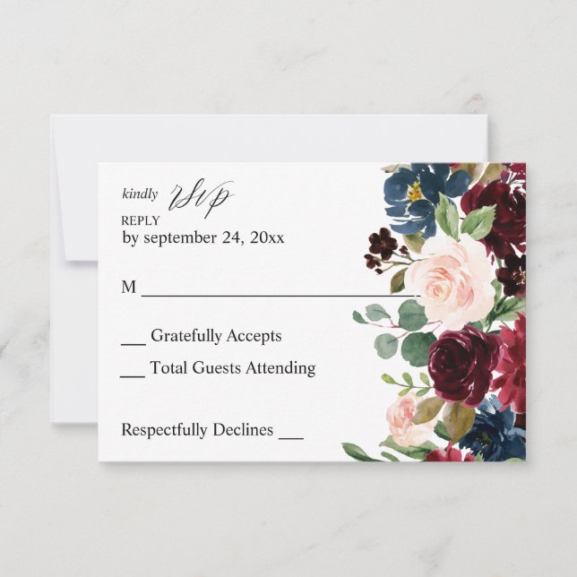 Bourgogne & Marine, Pink Floral no Meal Carte RSVP (Devant)