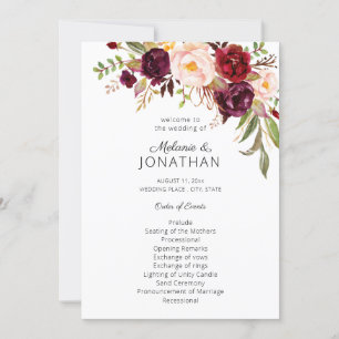 Bourgogne Marsala Floral Wedding Programme Blanc V
