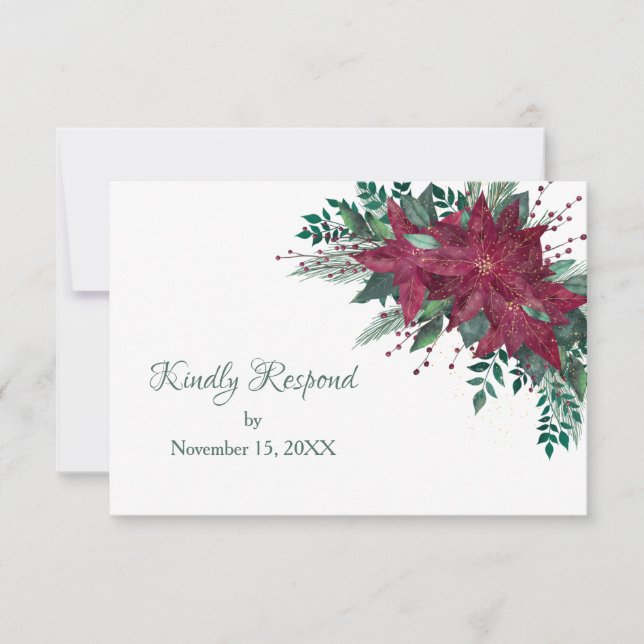 Bourgogne Noël Poinsettia Mariage RSVP (Devant)