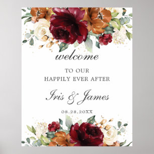 Bourgogne Orange Ivory Floral Mariage Affiche de b