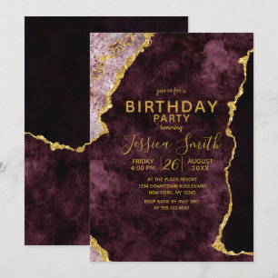 Bourgogne Pink Gold Foil Invitation de fête d'anni