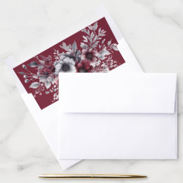 Bourgogne profond gris argent aquarelle floral per