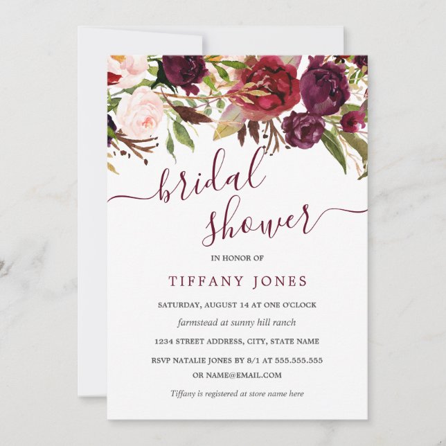 Bourgogne Red Bloom Bridal Show Invitation (Devant)