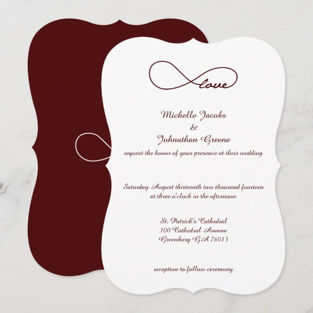 Bourgogne Red Love Infinity Wedding Invitations (Devant / Derrière)