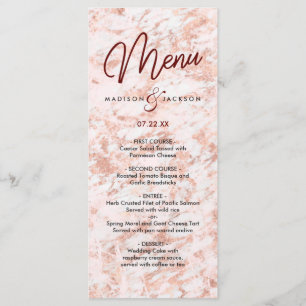 Bourgogne & Rose Gold Marblé Moderne Mariage Menu
