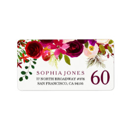 Bourgogne Rouge Floral 60e anniversaire Étiquette 
