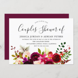 Bourgogne Rouge Floral Boho Couples Invitation de 