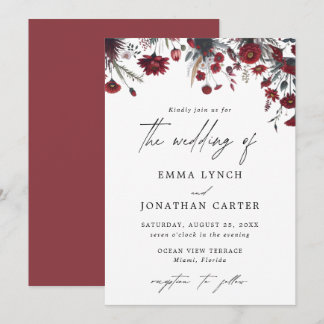 Bourgogne Rouge Floral Russe Faire-part de mariage