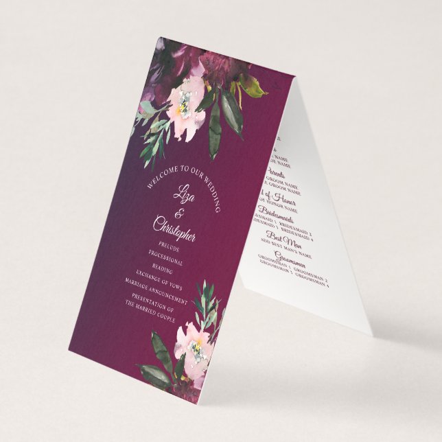 Bourgogne Splendor Floral Classic Wedding Programm (Front)