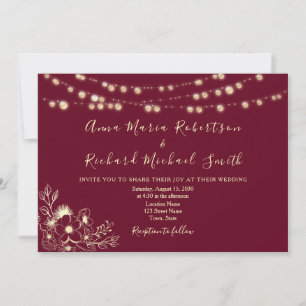 Bourgogne String Lights Mariage QR Code Invitation