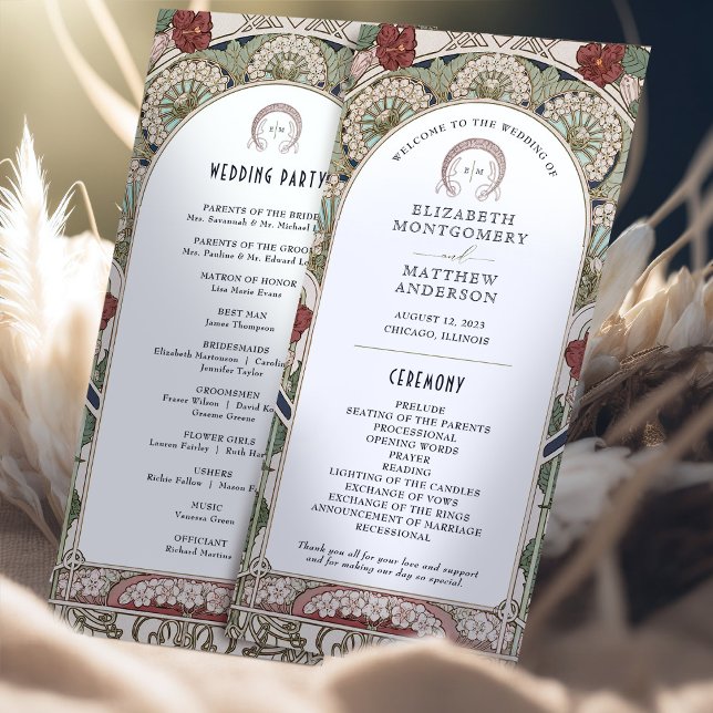 Bourgogne Vintage Wedding Programme Art Nouveau (Créateur téléchargé)