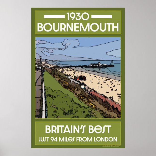 Bournemouth Vintag Retro Seaside Art Poster (Vorne)