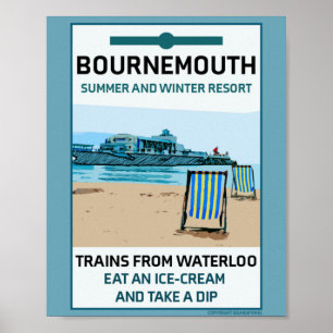 Bournemouth Vintag Retro Seaside Poster