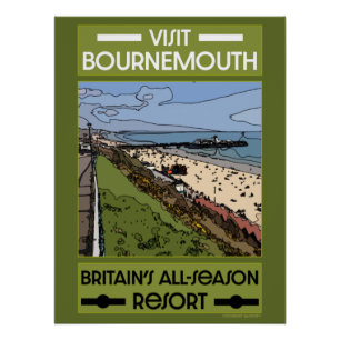 Bournemouth Vintag Retro Seaside Poster